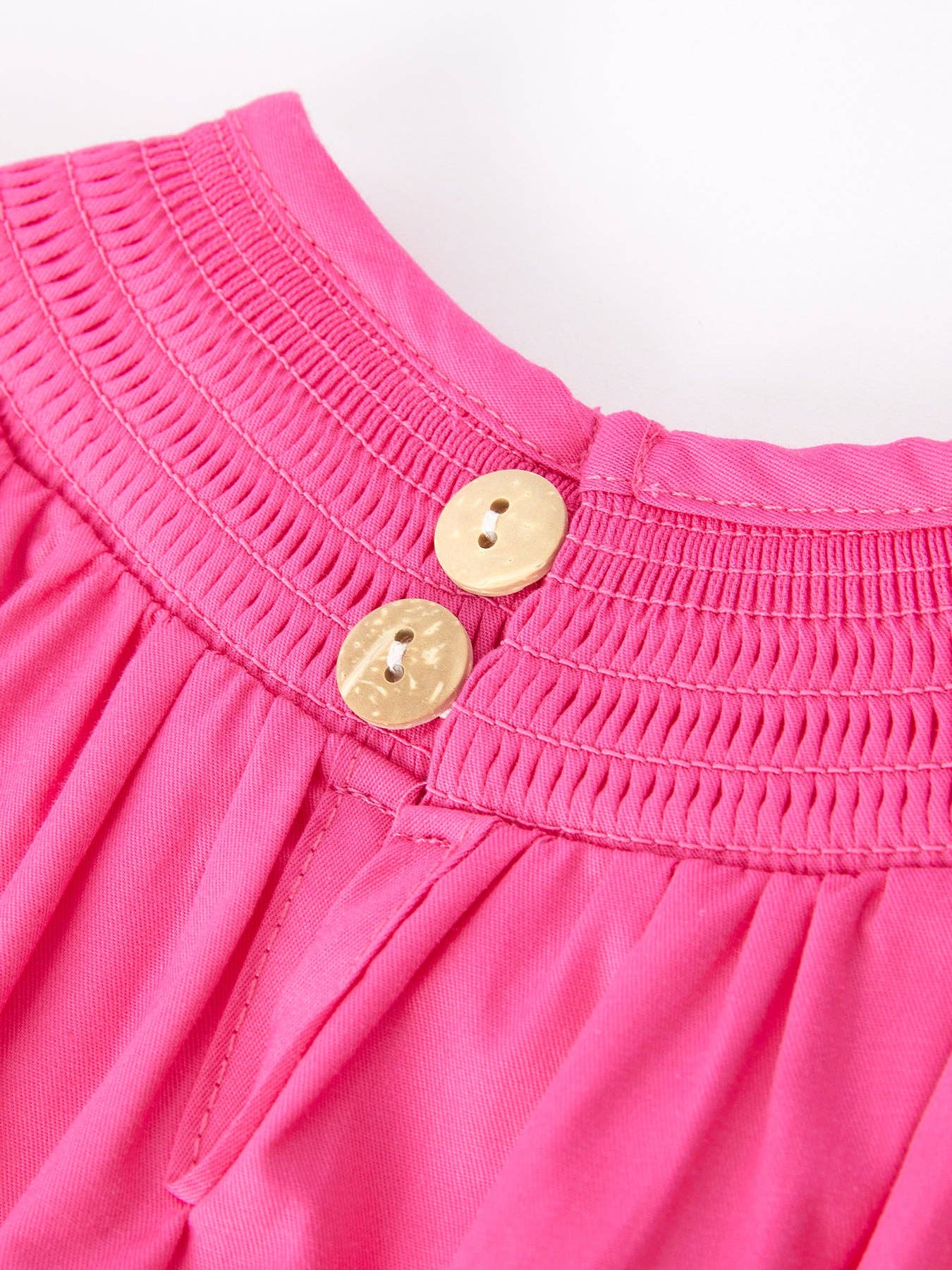 Smocking Bow Embroidery Hot Pink Romper