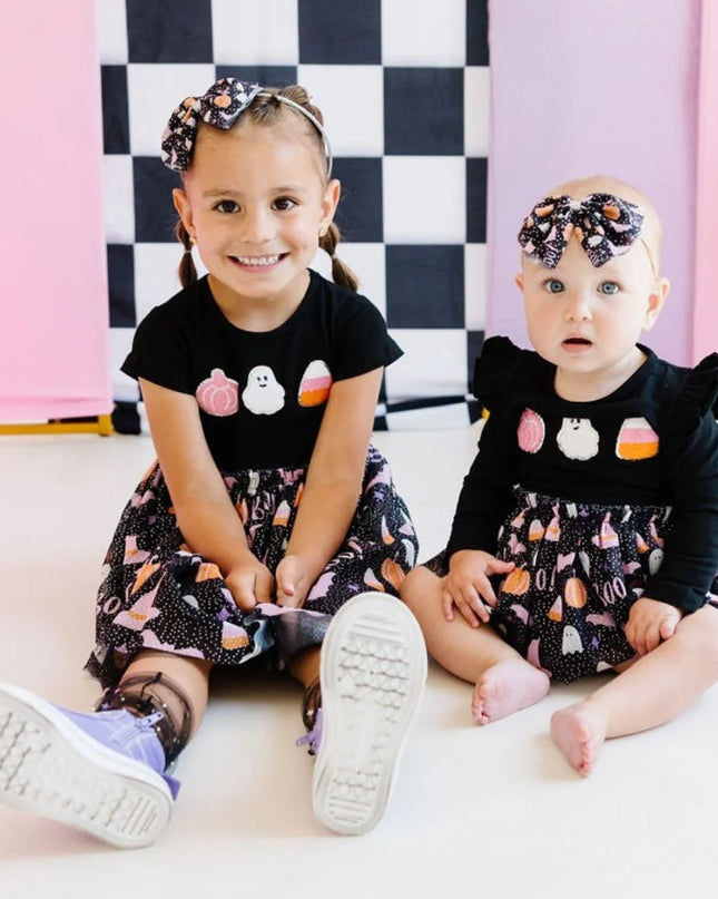 Boo Halloween Long Sleeve Tutu Bodysuit