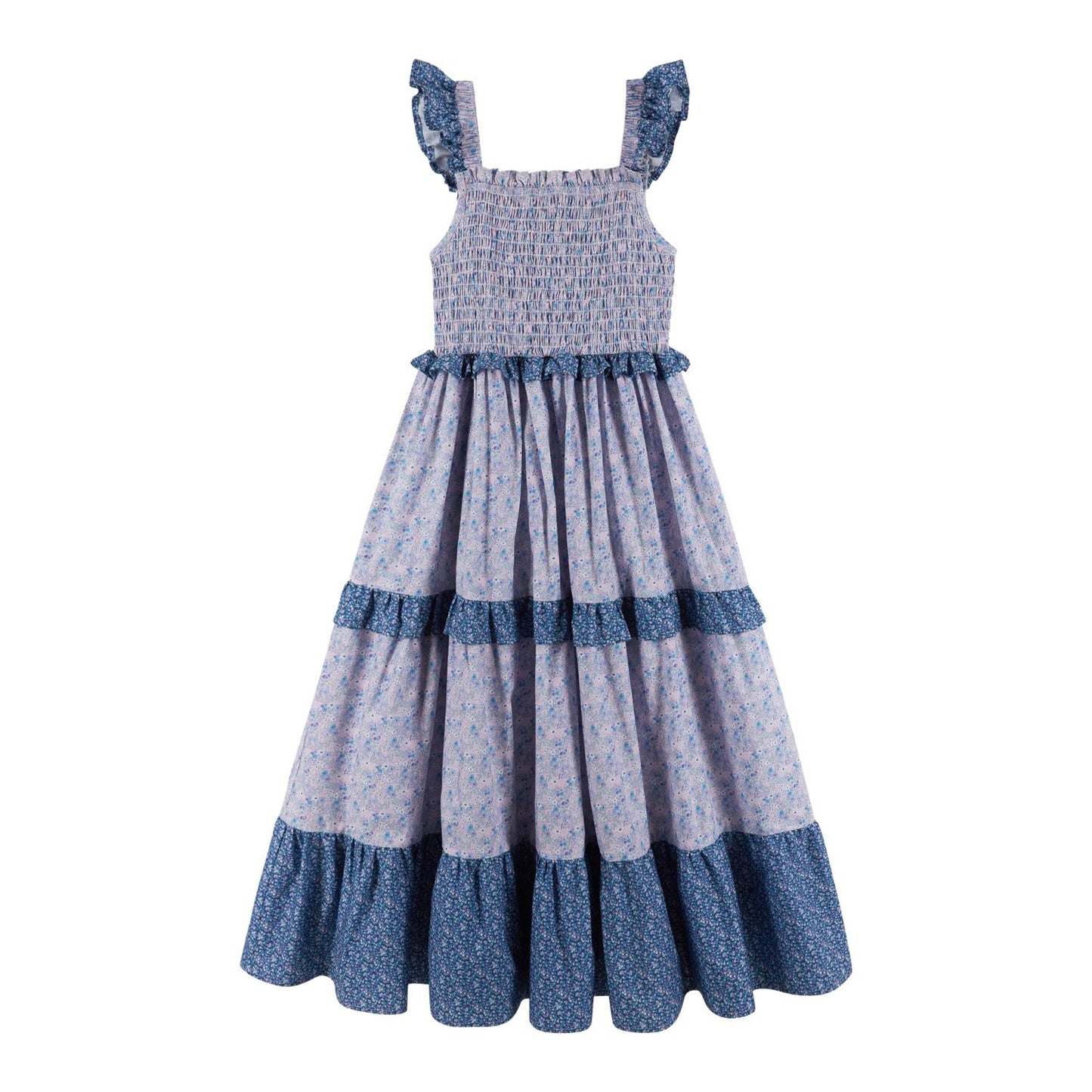 Floral Print Ruffle Maxi | Navy Trim