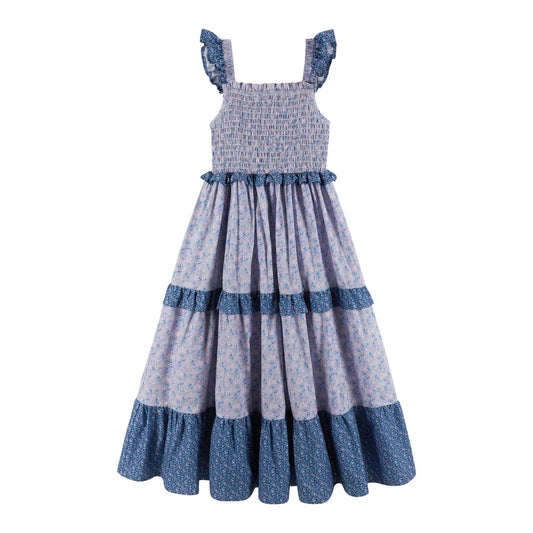 Floral Print Ruffle Maxi | Navy Trim