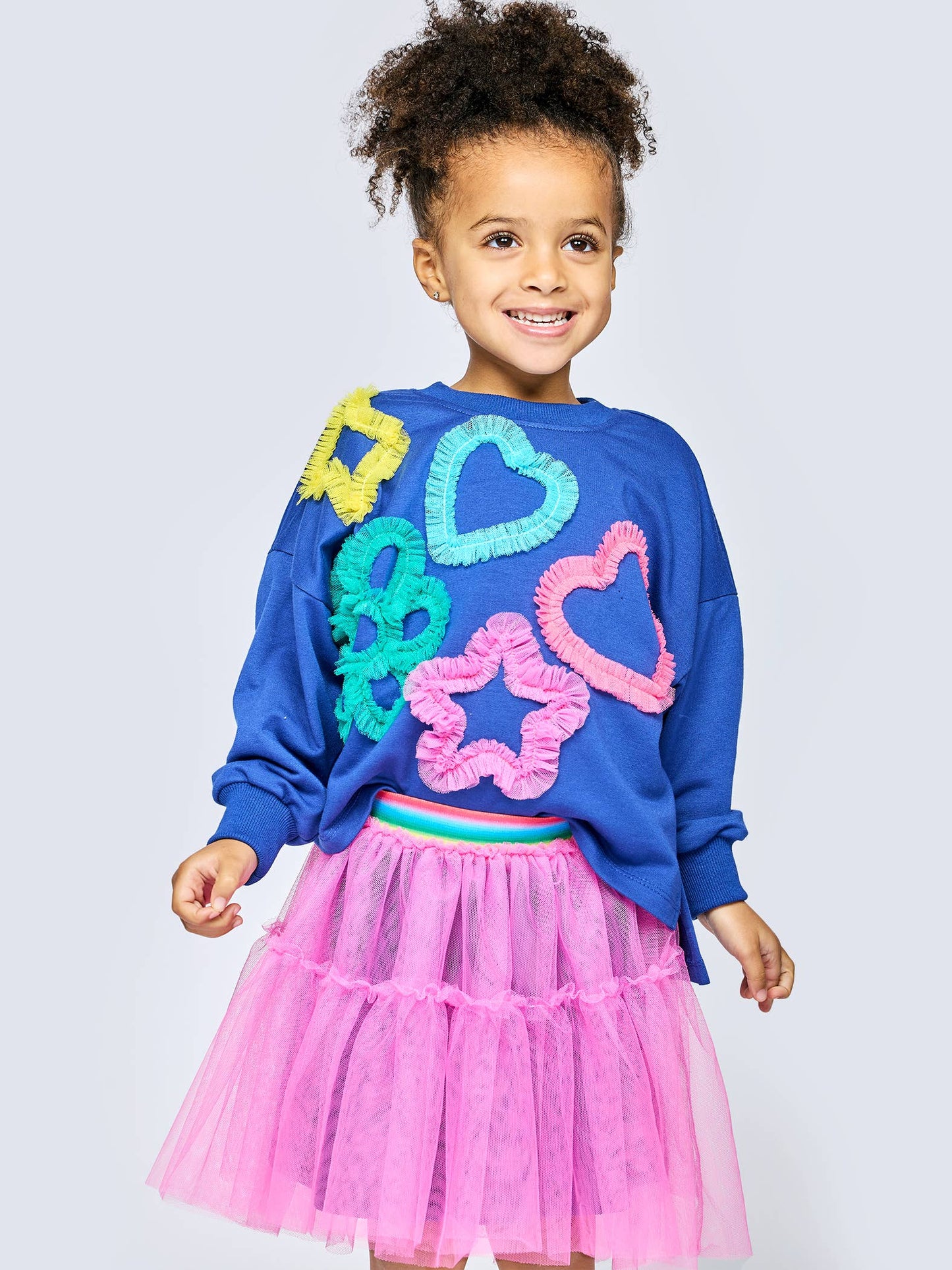 Dolman Style Top With Mesh Heart, Star, Flower Details