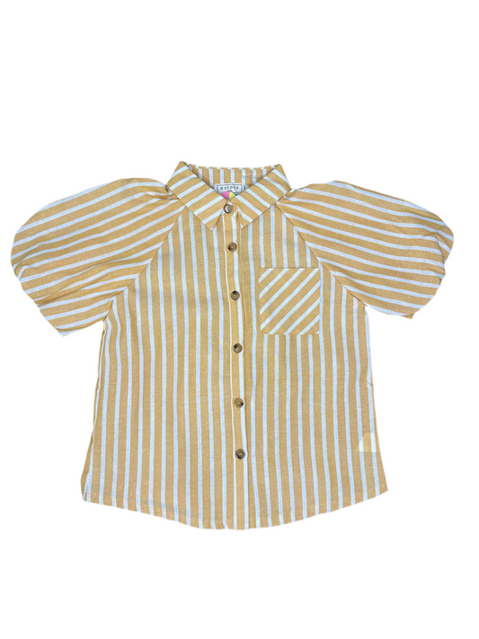 Puff Sleeve Stripe Button Down Top | Mustard