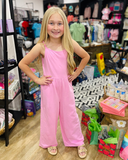 Spaghetti Straps Pull On Wide Leg Romper | Pink