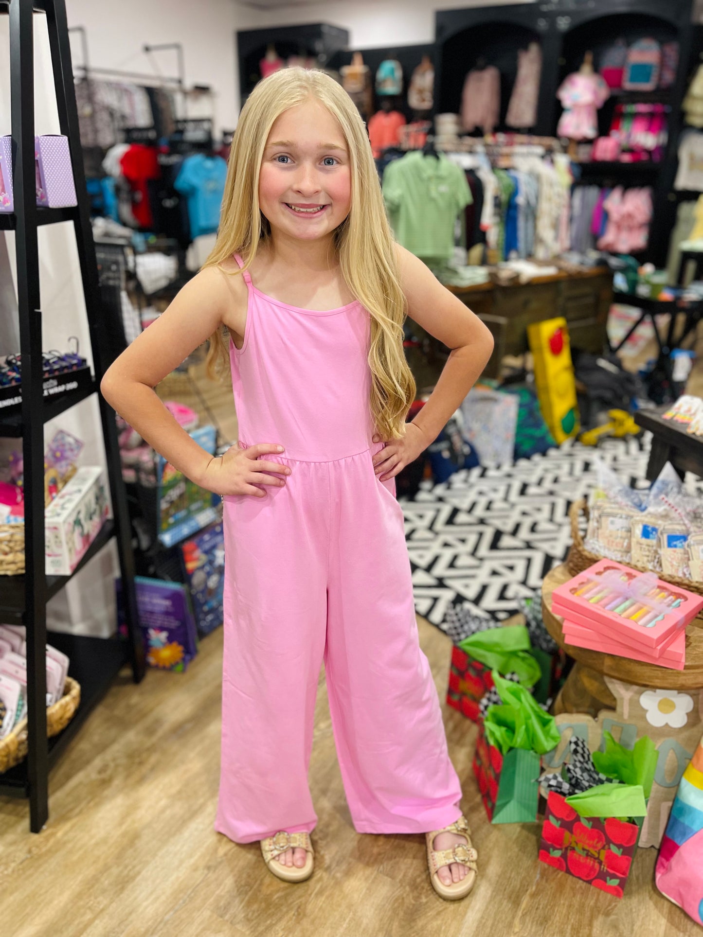 Spaghetti Straps Pull On Wide Leg Romper | Pink