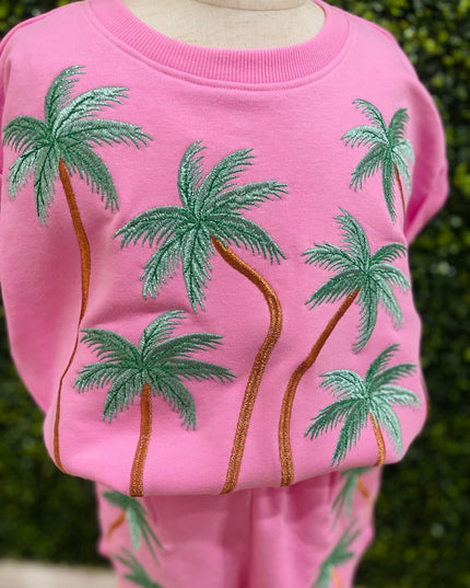 Embroidered Palm Shorts Set | Pink