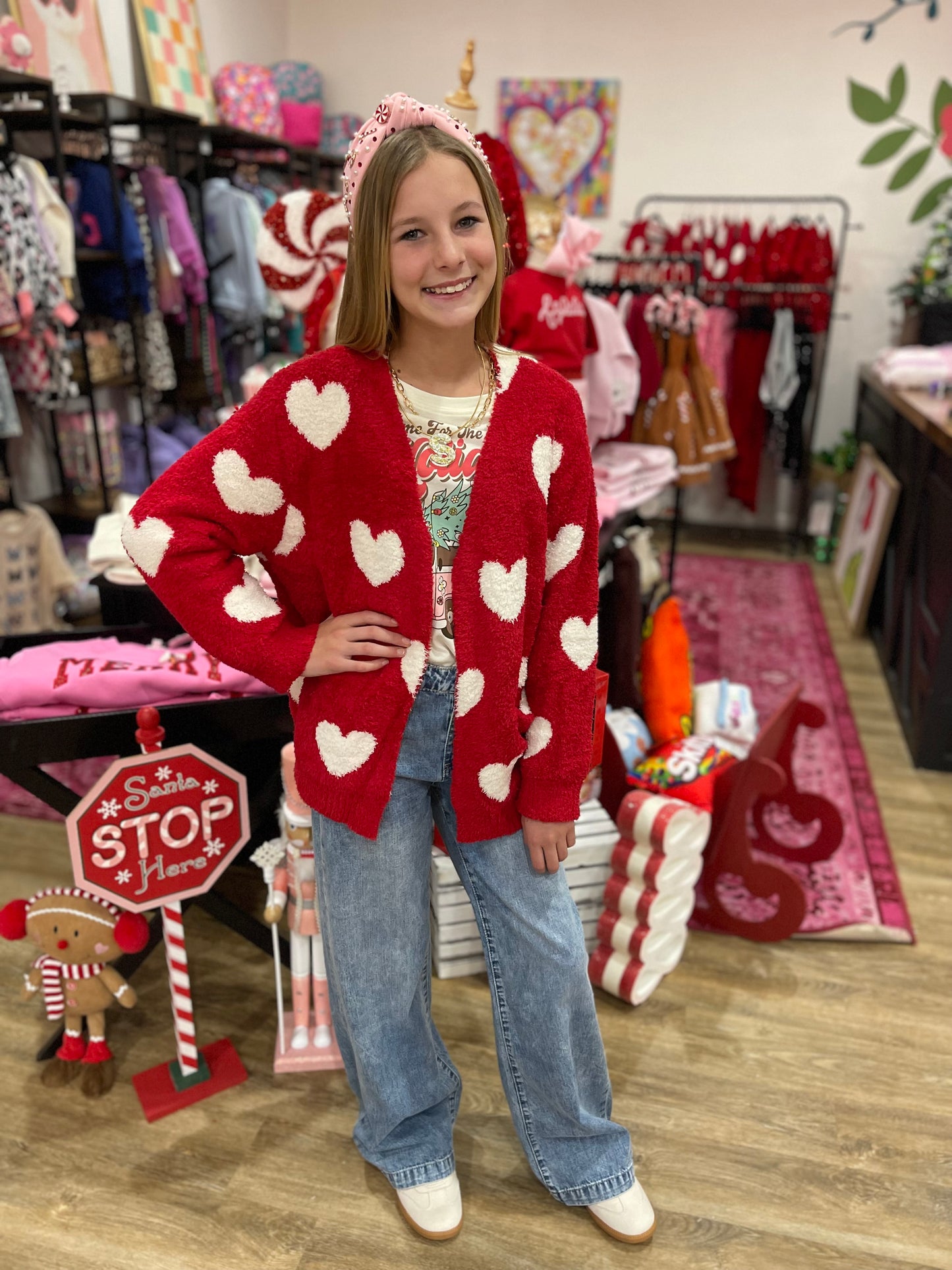 Fuzzy All Over Heart Cardigan