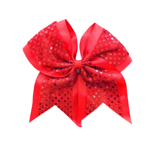 Sequin Cheer Hair Bows: Red