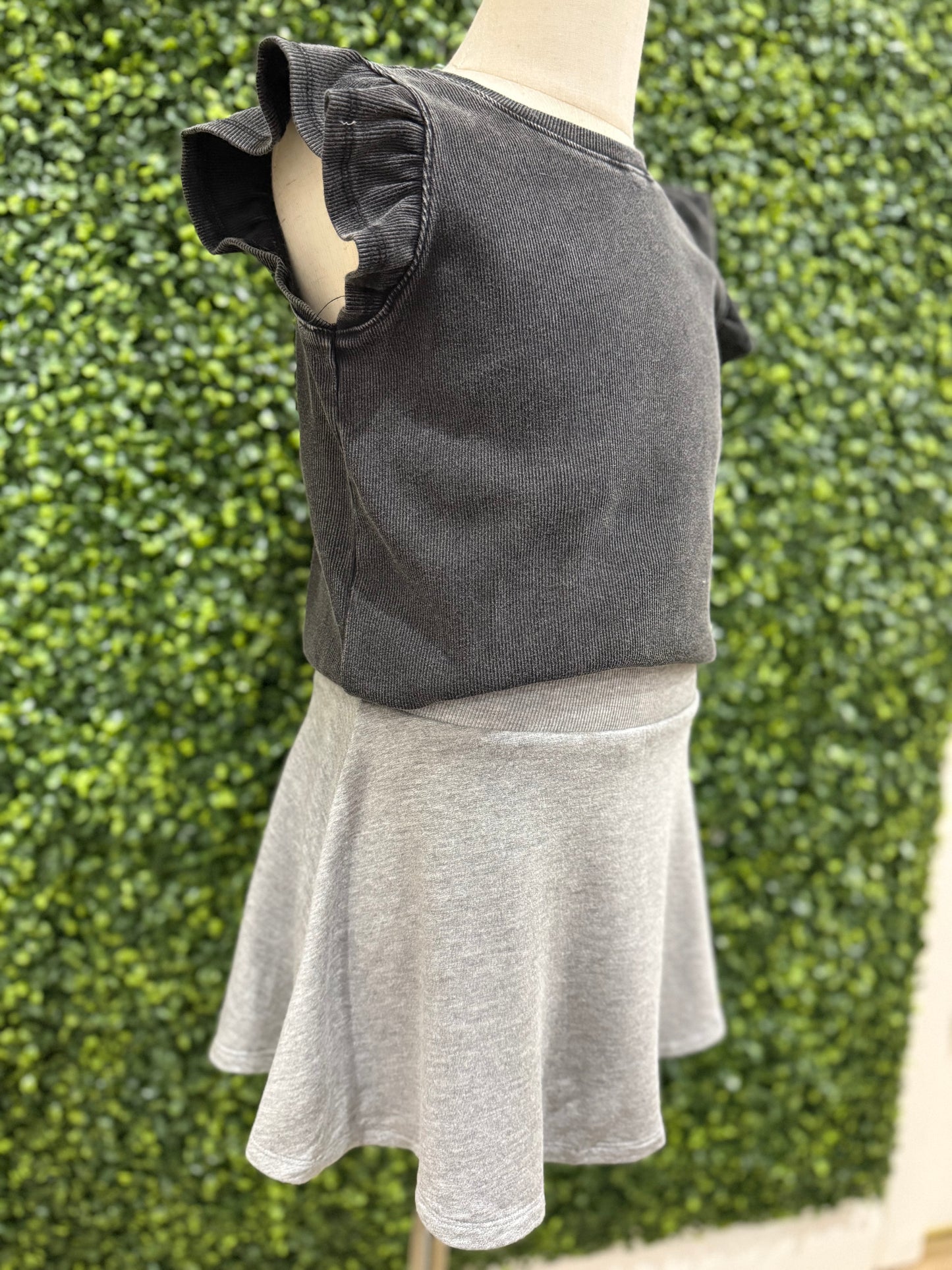 Washed Ribbed Flutter Sleeve Knit Tank