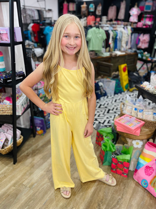 Spaghetti Straps Pull On Wide Leg Romper | Yellow