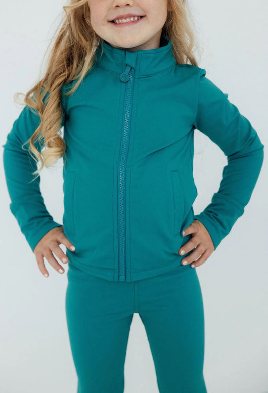Turbo Teal Full Zip Ruffle Active Jacket