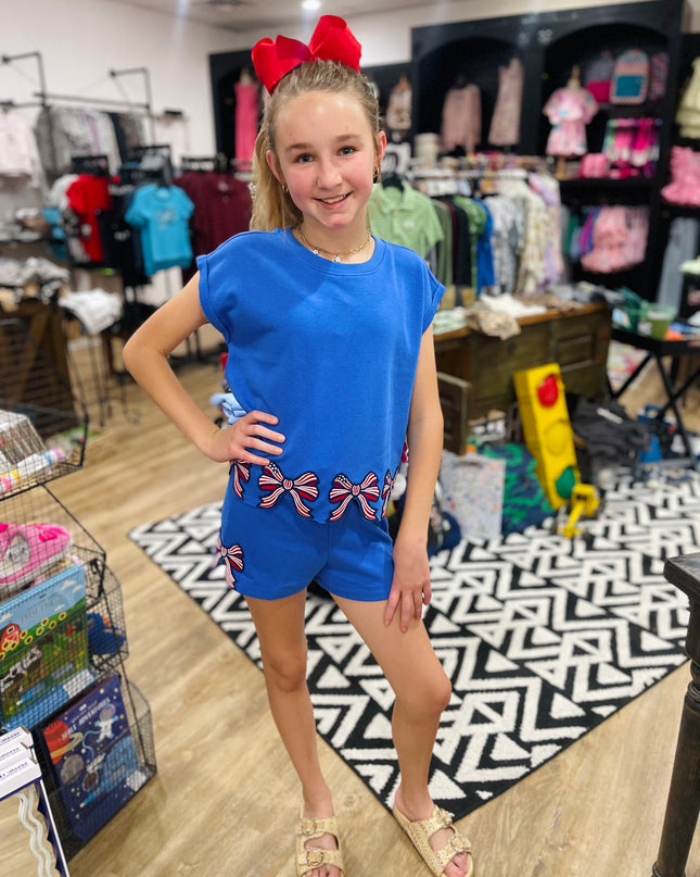 Bow Patch Hem Top | Blue