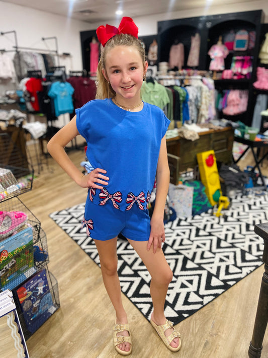 Bow Patch Hem Top | Blue