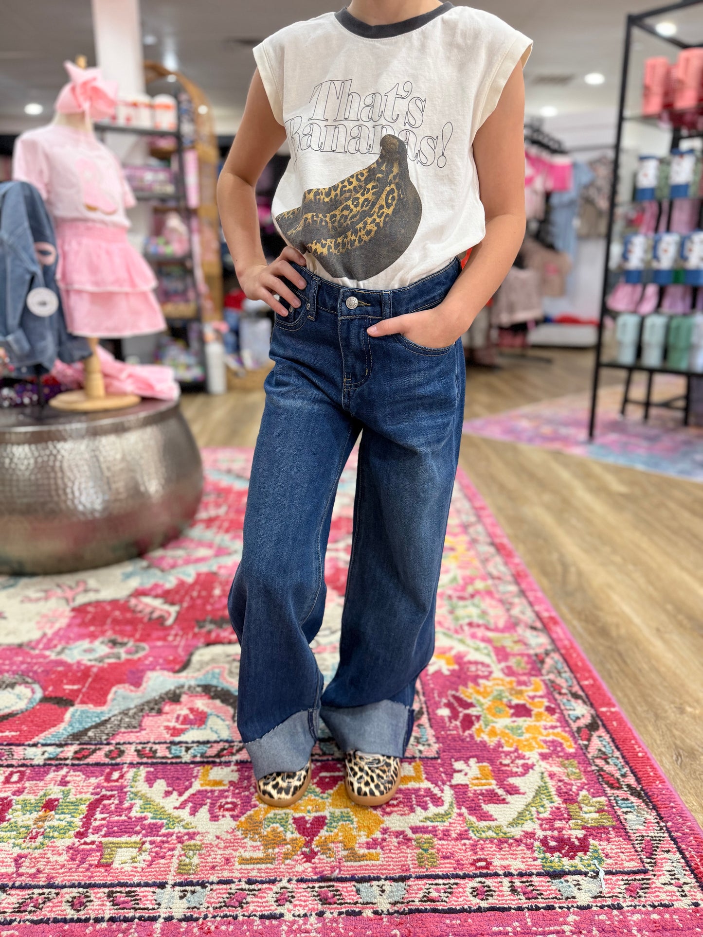 High Rise Wide Leg Cuffed Jeans