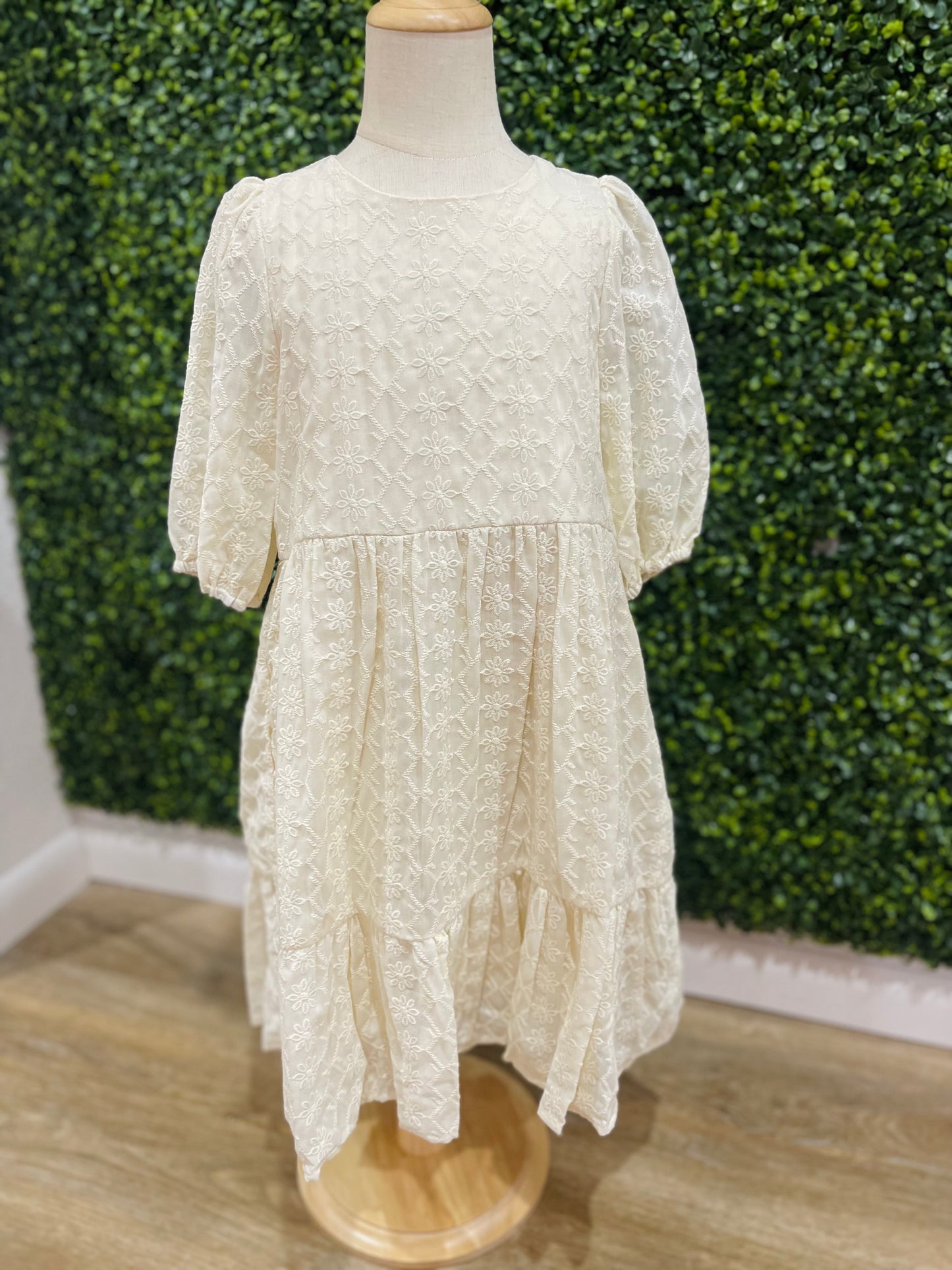 Crochet Detail Scoop Neck Tiered Dress | Cream
