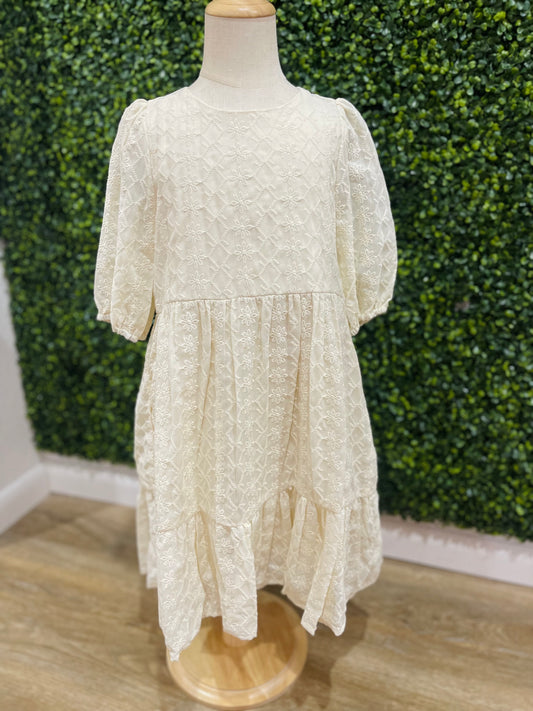 Crochet Detail Scoop Neck Tiered Dress | Cream
