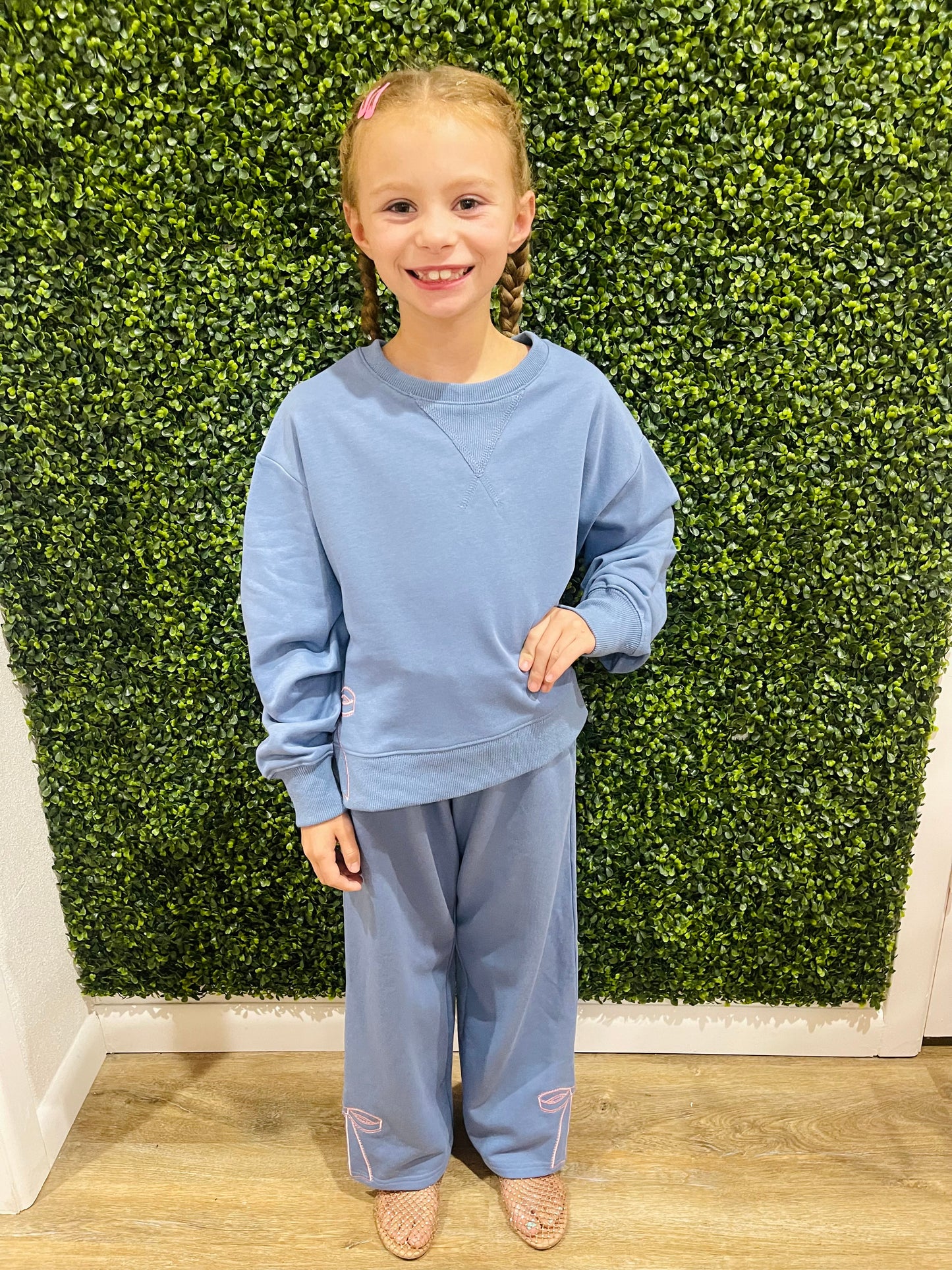 Side Slit Bow Detail Cropped Sweatshirt | Dusty Blue