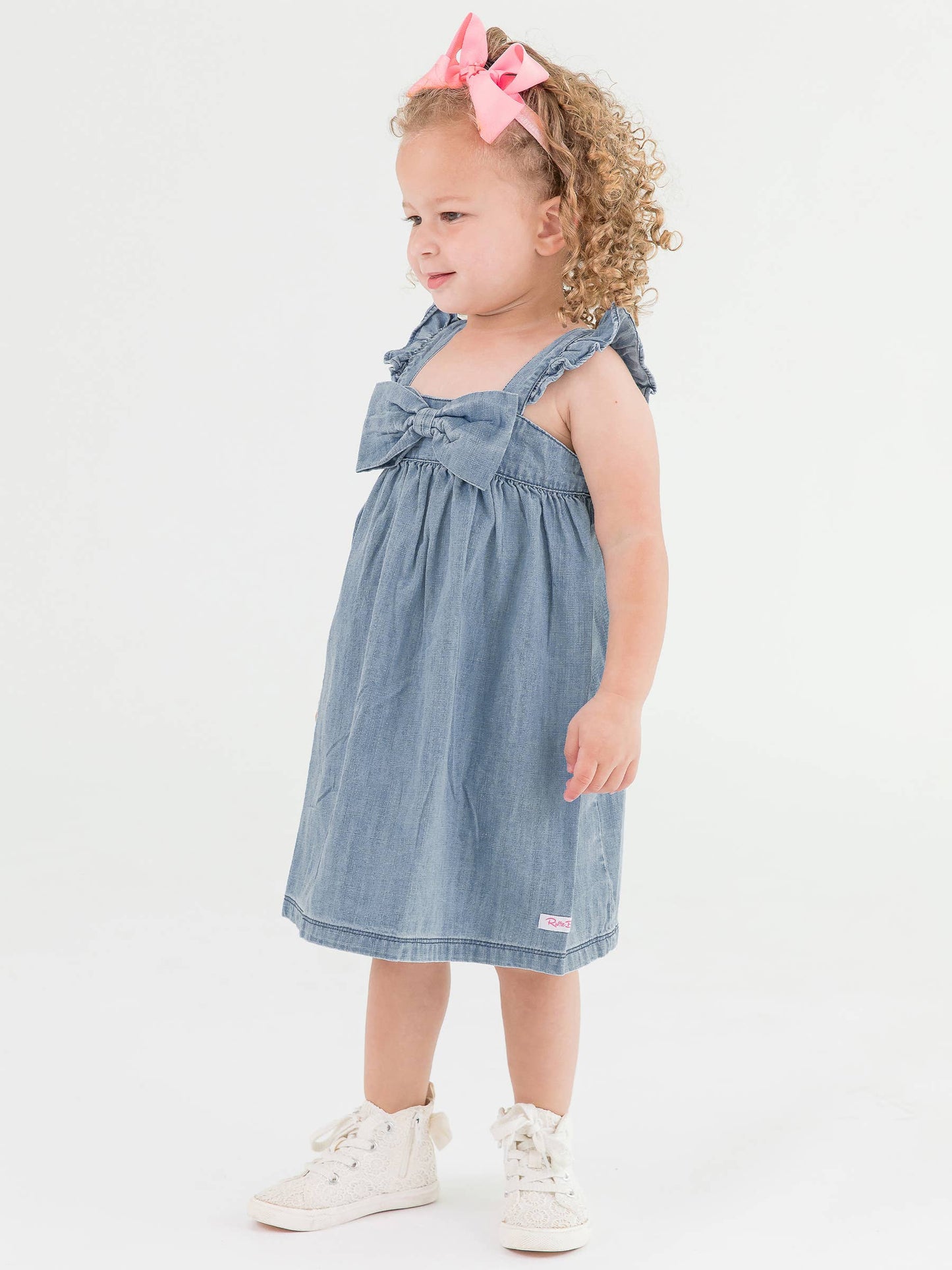 Light Wash Flutter Bow Woven Dress