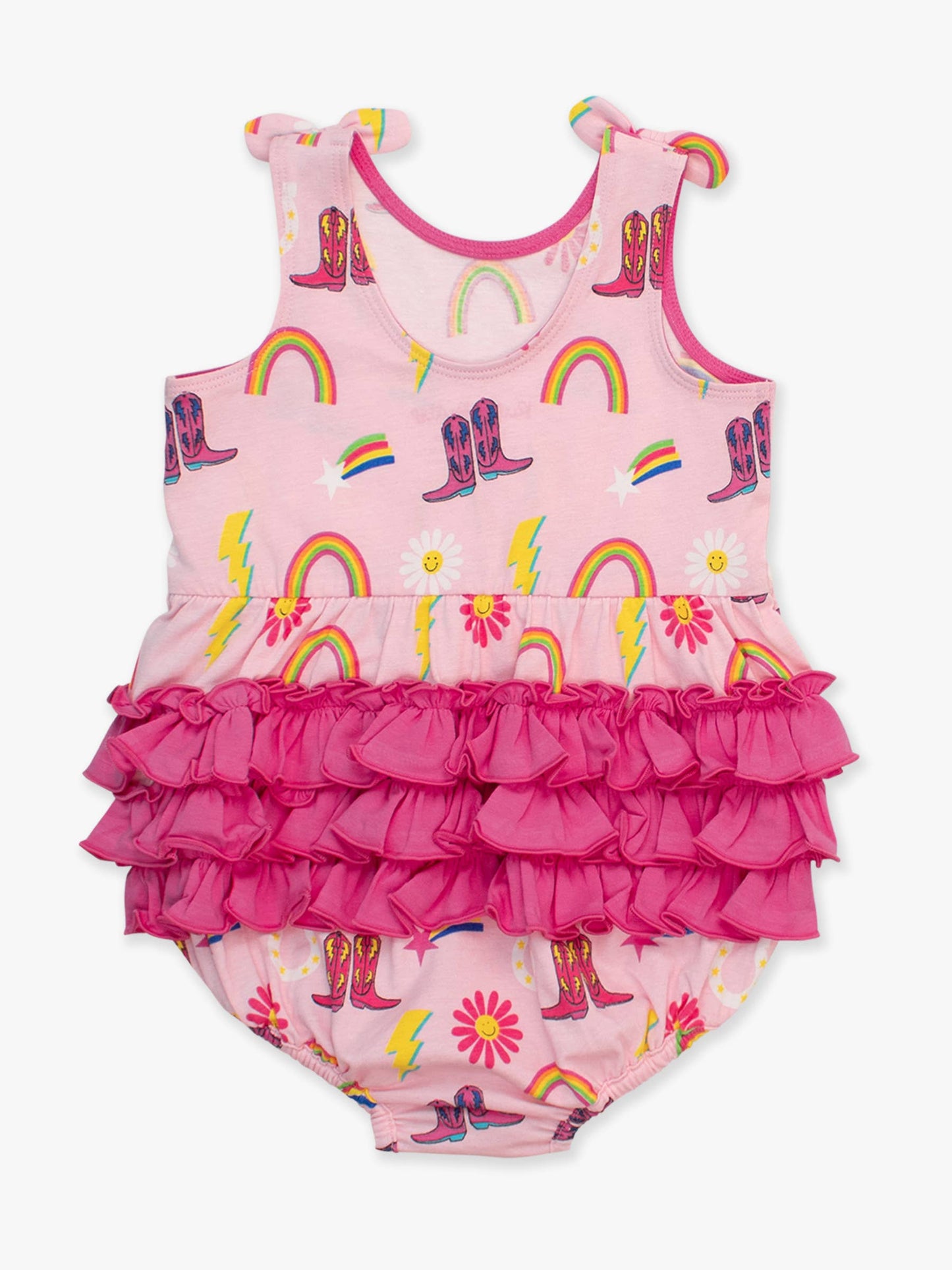 Baby Girls Cowgirl Cutie Knit Tie Shoulder Bubble Romper: Pink / 0-3m