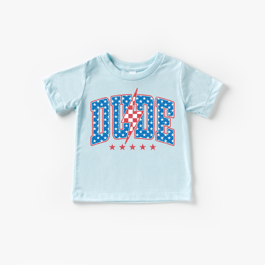 American Dude Boy 4th of July Kids Shirt Red White and Blue: Ice Blue / 2T