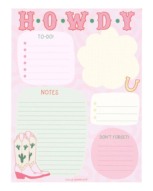 Howdy Cowgirl Boots Western Daily Notepad