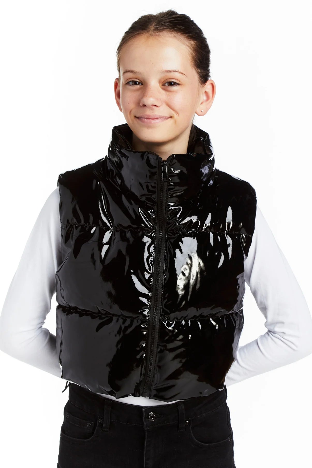 Cropped Puffer Vest - Black