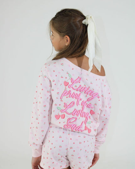 Micro Berry All Over Print Wide Neck Sweatshirt | Pink