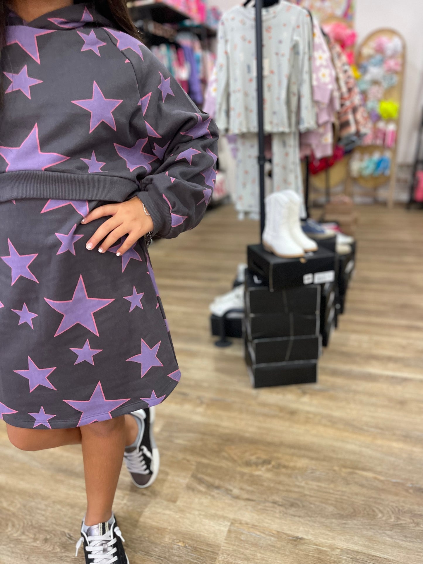 All Over Stars Hoodie Dress