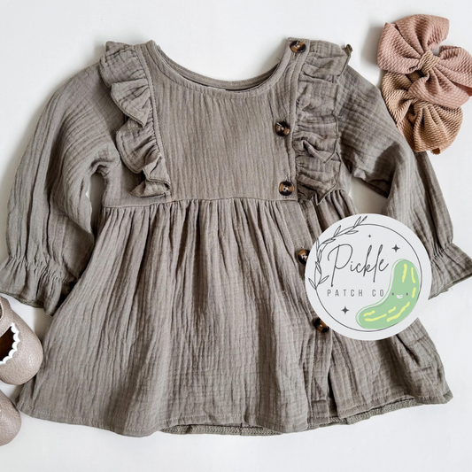 Guaze Ruffle Button Dress
