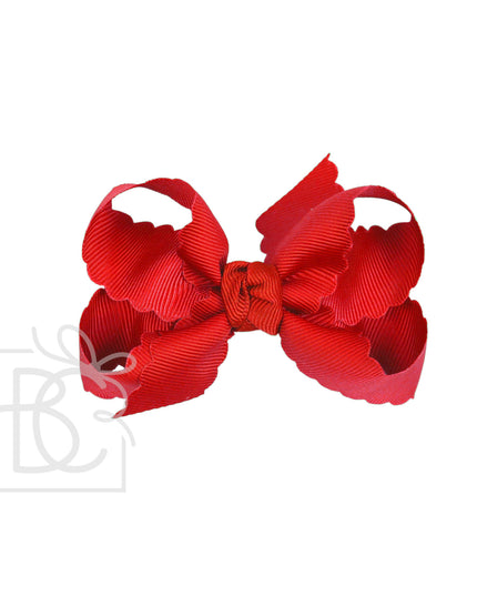 SCALLOPED EDGE BOW: Antique White / 3.5" Medium - 1.5" Ribbon on Alligator Clip