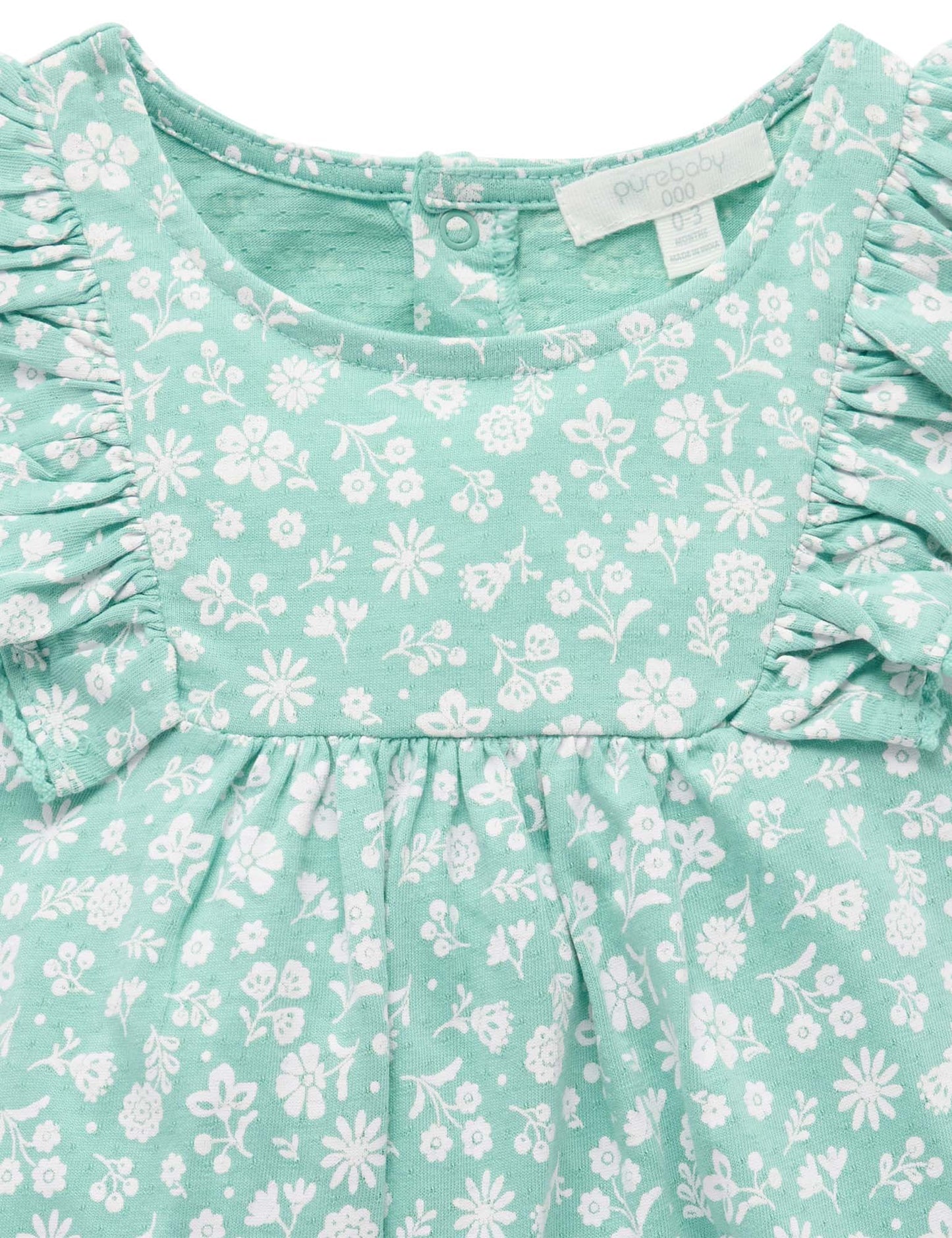 Ruffle Shortie Growsuit + Bow | Teal Floral