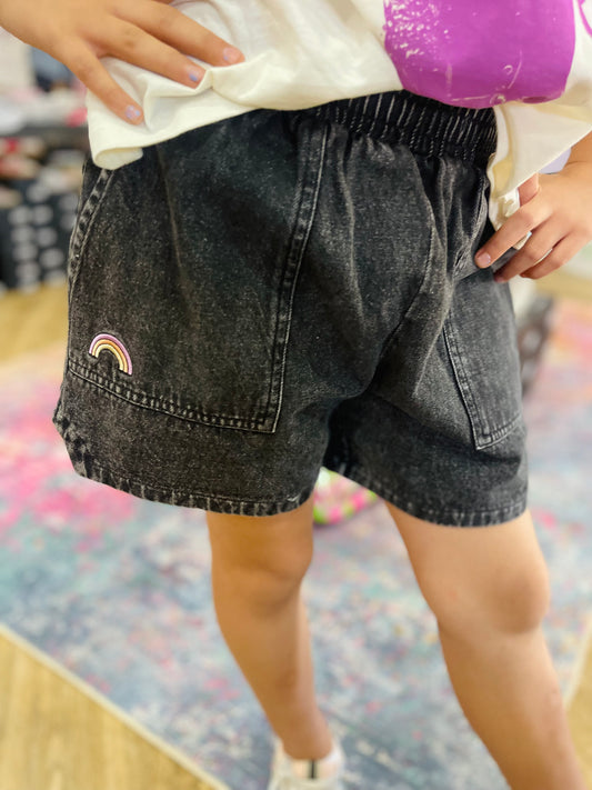 Black Denim Stay Positive Shorts
