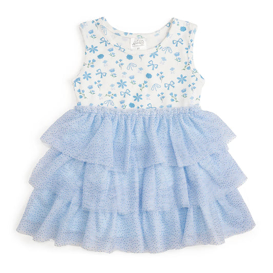 Tank Tutu Floral Ruffled Dress | Sky Blue