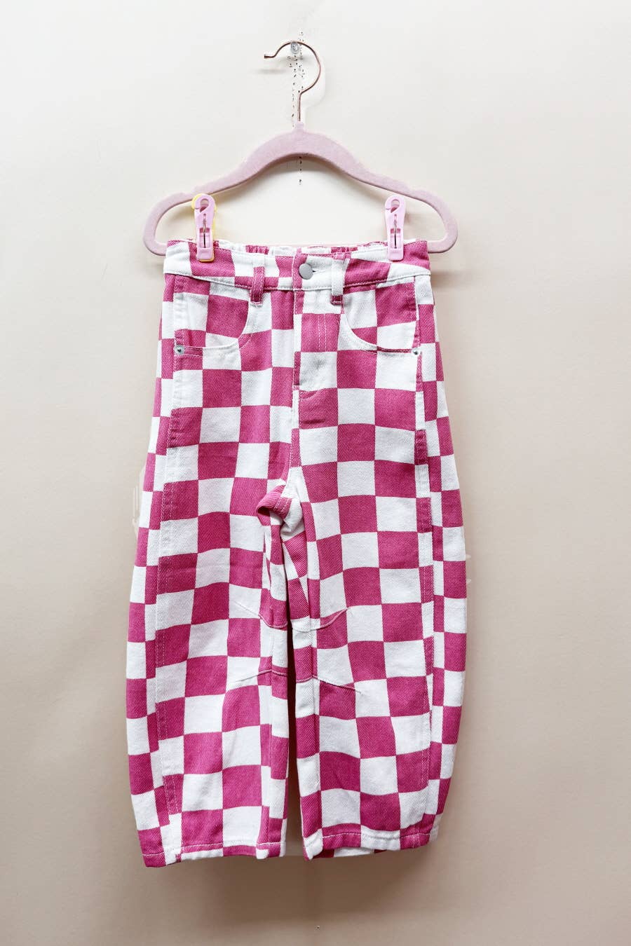 Checkered Barrel Jeans | Pink