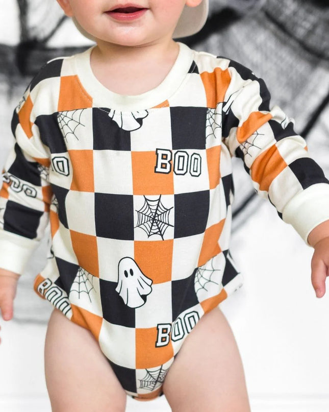 Boo Checkered Halloween Romper