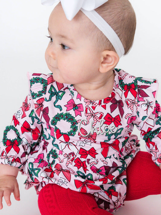 Holly Bow Knit Long Sleeve Flutter Bubble Romper