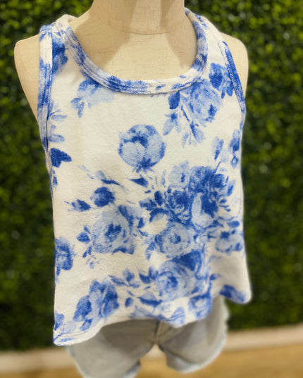 Floral Printed Terry Cloth Tank | Blue