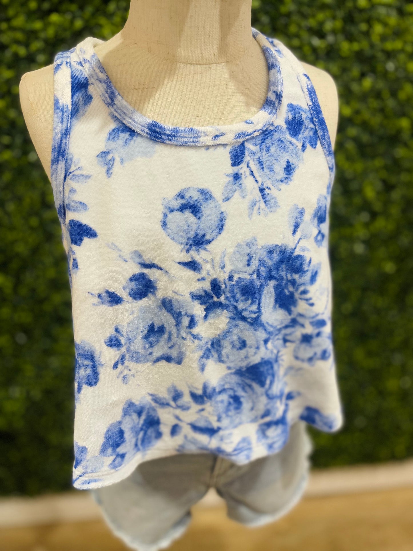 Floral Printed Terry Cloth Tank | Blue