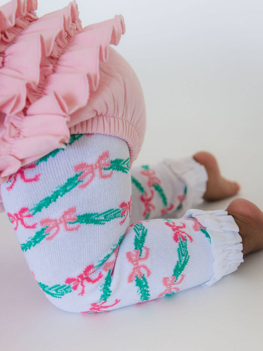 White Tinsel Tiding Patterned Footless Ruffle Tights