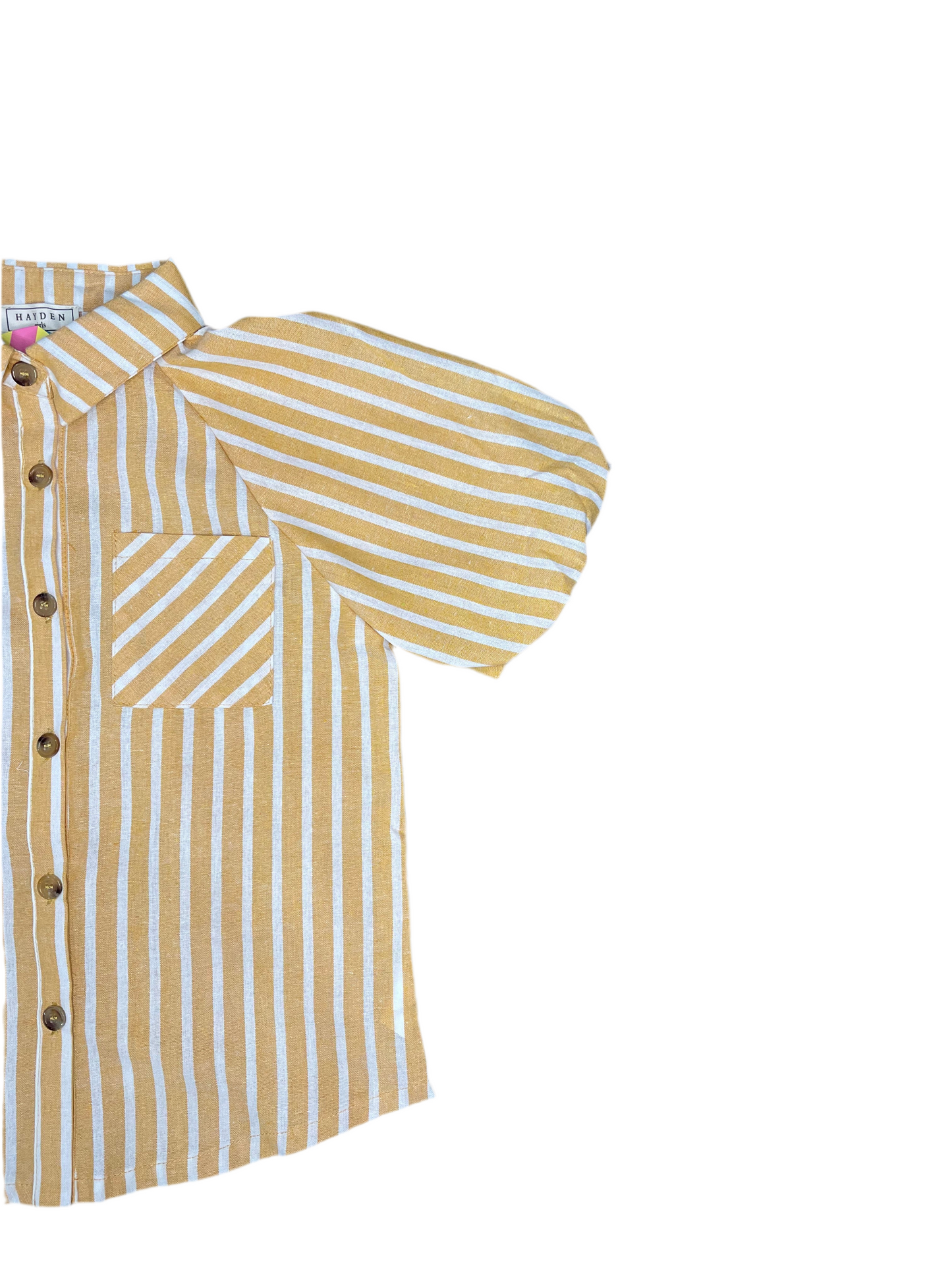 Puff Sleeve Stripe Button Down Top | Mustard