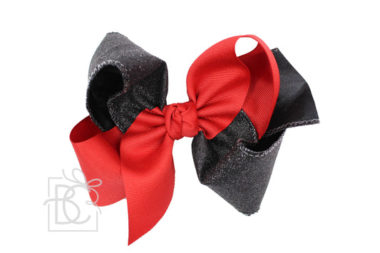Crisscross Glitter & Grosgrain Bow: 5.5" Huge - 2.25" Ribbon on Alligator Clip