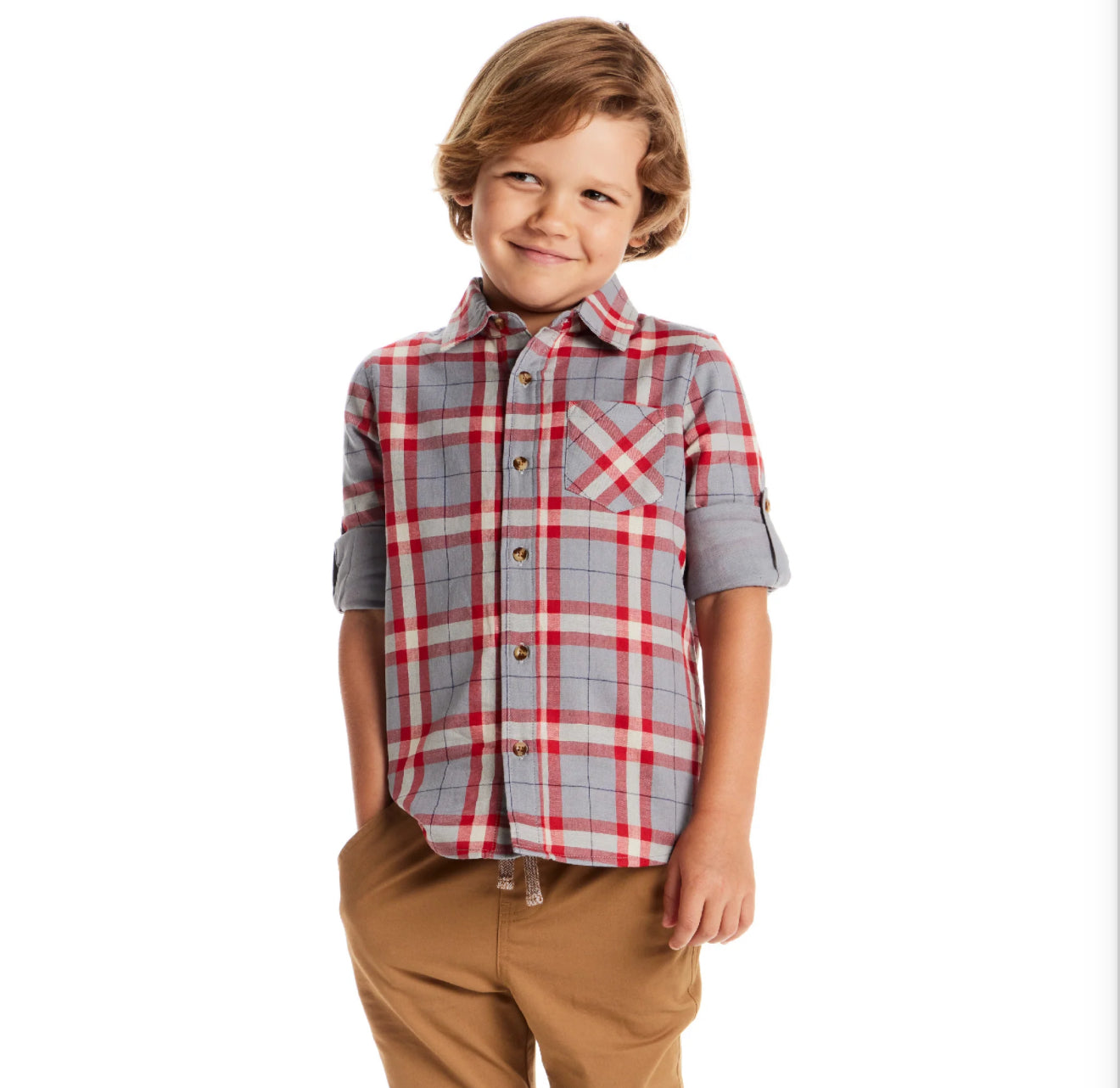 Flannel Button Down | Grey & Red