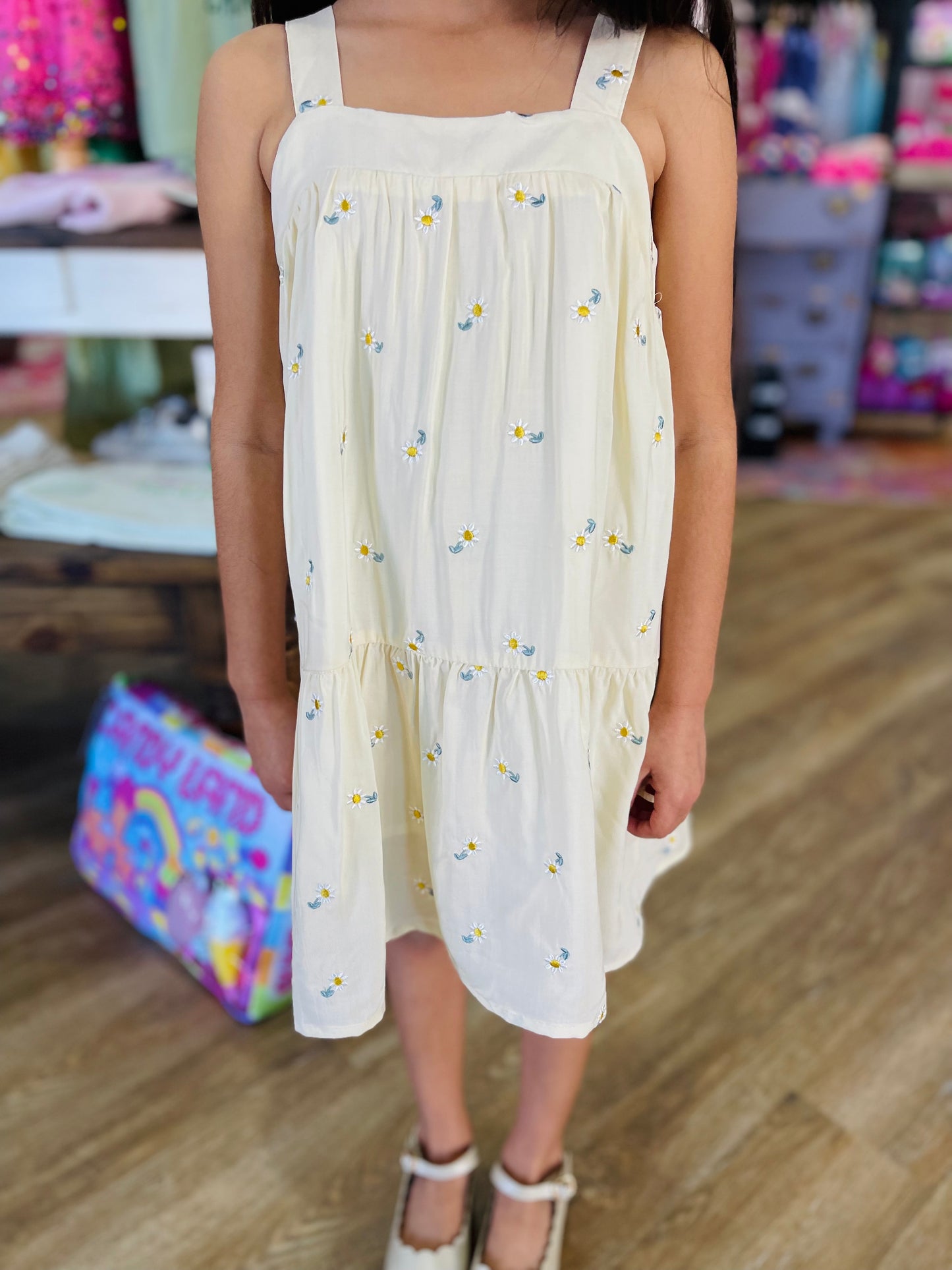 Wide Strap Dress | Embroidery Floral