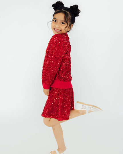 Red Sequin Velvet Jacket + Twirl Skort