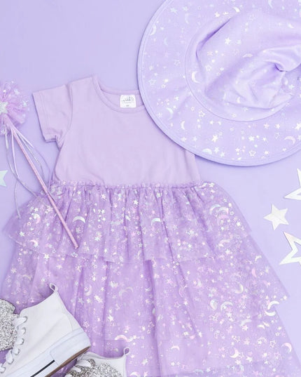 Lilac Star and Moon Halloween Tutu Dress
