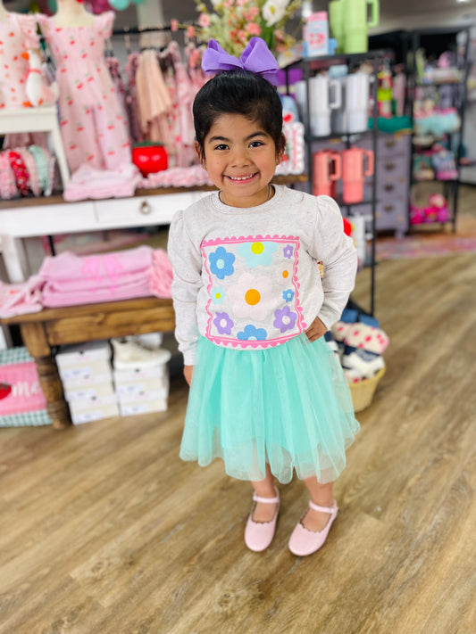 Spring Sweatshirt + Rib Tank Tulle Dress | Teal
