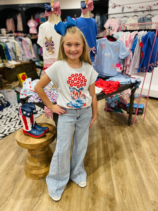 Americana Cowgirl Boots Graphic Tee | Light Blue