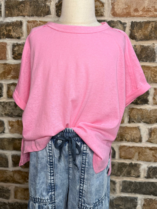 Pink Raw Edge Triblend Dolman Tee