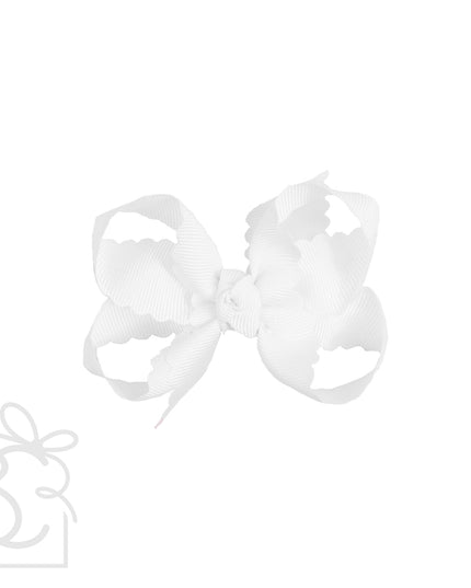 SCALLOPED EDGE BOW: Antique White / 3.5" Medium - 1.5" Ribbon on Alligator Clip
