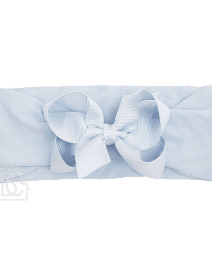 WIDE PANTYHOSE HEADBAND W/CLASSIC GROSGRAIN BOW: AQUAMARINE / 3+ Months / 4.5" Large