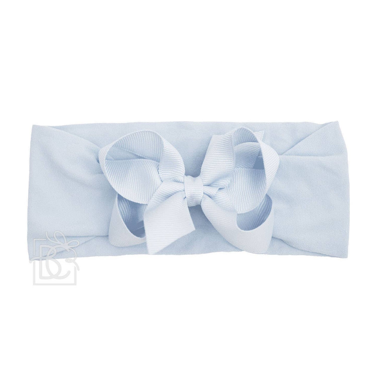 WIDE PANTYHOSE HEADBAND W/CLASSIC GROSGRAIN BOW: AQUAMARINE / 3+ Months / 4.5" Large